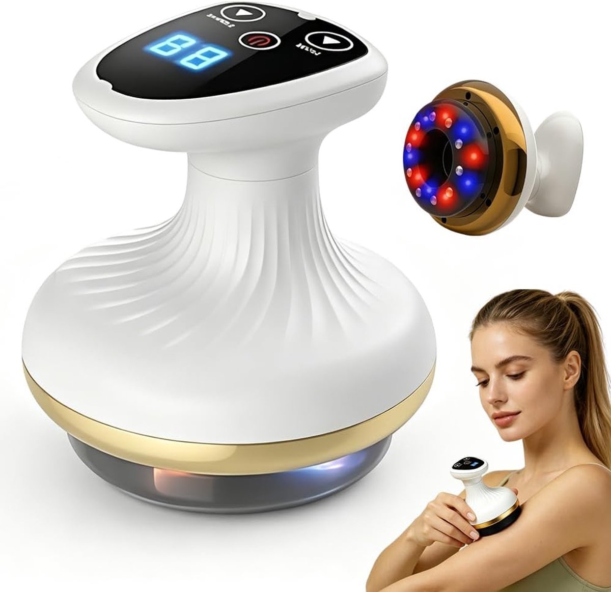 SnelShoppen - 4-in-1 Anti-Cellulitis Massageapparaat met Warmte, 9 Modi, Cellulitismachine voor Buik, Taille en Armen, Geschikt voor Thuisgebruik