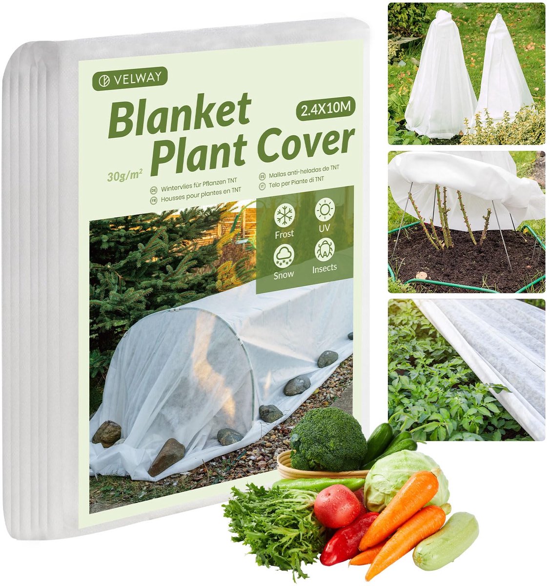 SnelShoppen - 2,4 x 10 m Plant Fleece Vorstbescherming - Heavy Duty Antivries Doek voor Tuin Groenten en Bloemen - Bescherming tegen Vogels en Insecte