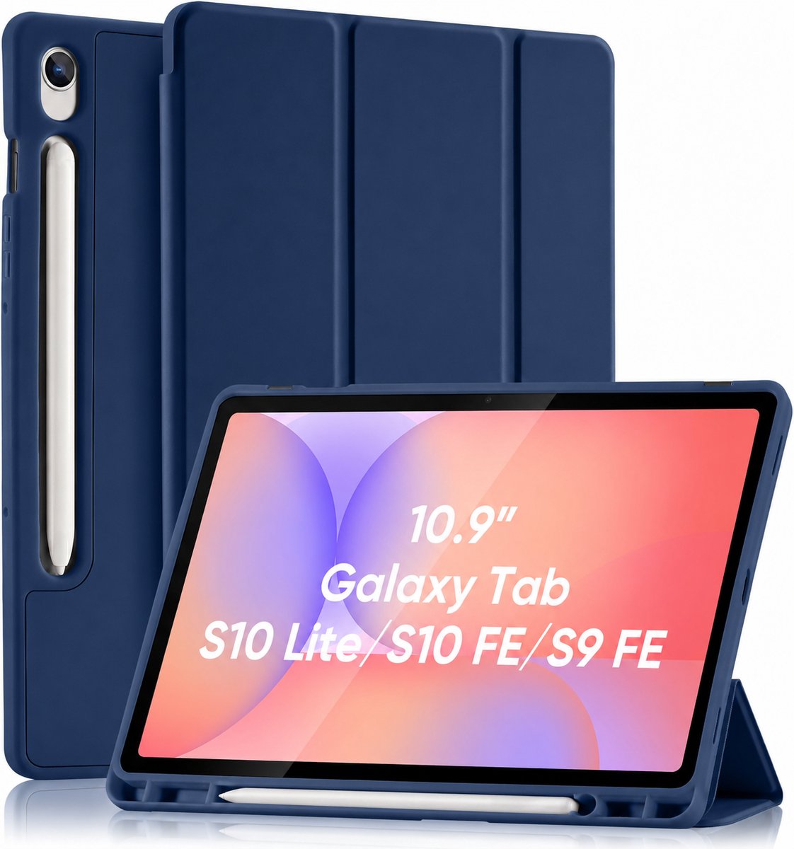 Sounix Tablet Hoes Geschikt voor Samsung Galaxy S10 LITE / S10 FE / S9 / S9 FE - 10.9 inch - Hoesje - Tablet Case met S Pen Houder, Tri-Fold Standaard - Donkerblauw