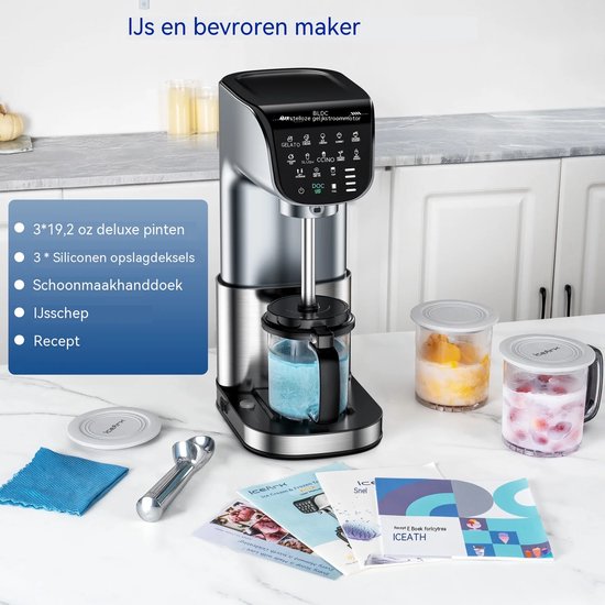 IcyTreat-11-in-1 ijsmachine - RVS-automatisch-voor sorbet/milkshake/frozen yoghurt, 3 gezinsbakken van Tritan, makkelijk reinigbaar — afbeelding 4