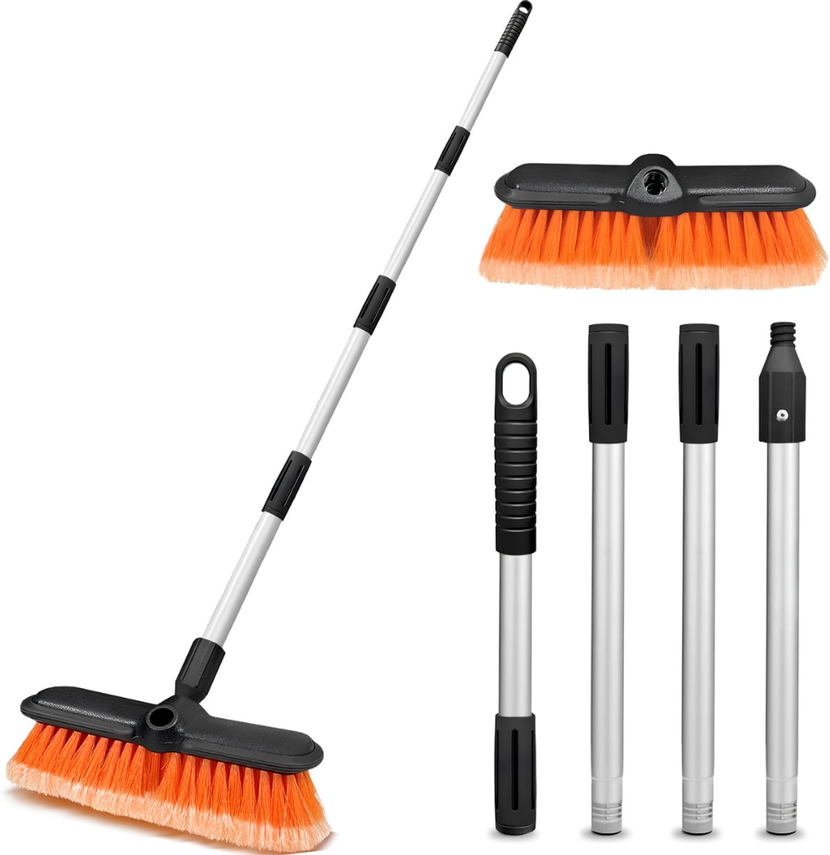 SP® Telescipische Wasbortstel - Auto Wasborstel - Met Verlengingsbuis - Zwart/Oranje - 30cm × 25cm × 160cm