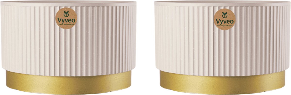 Vyveo - Bloempot Aro - Set van 2 - 35x22 - Beige - Bloempot voor binnen en buiten - Lichtgewicht - Breukbestendig - Vorstbestendig - UV-bestendig