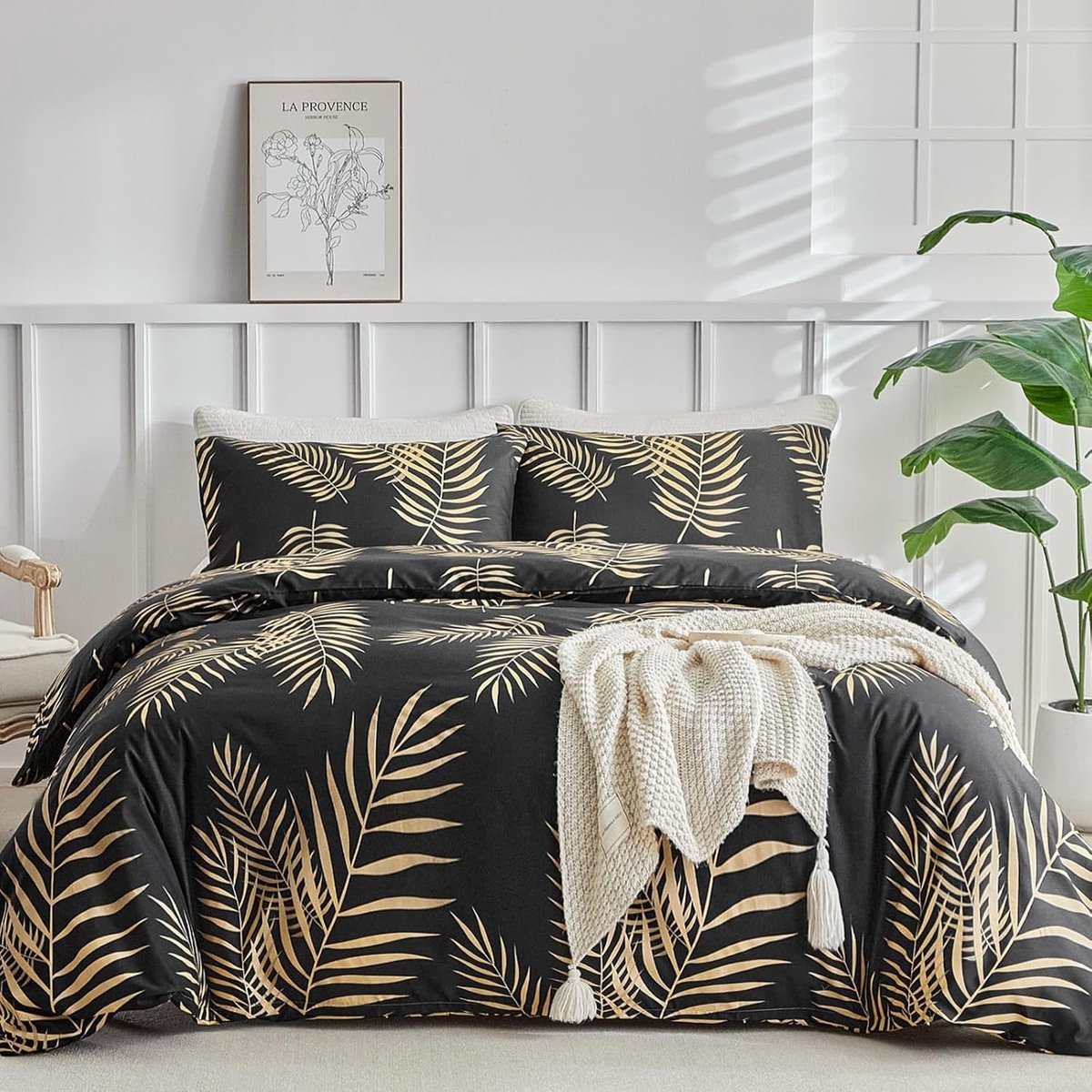 SnelShoppen - Dekbedovertrek Set 240x220 cm met 2 Kussenslopen 50x80 cm - Gouden Takken & Bladeren Motief - 100% Microfiber Beddengoed - Duurzaam Desi