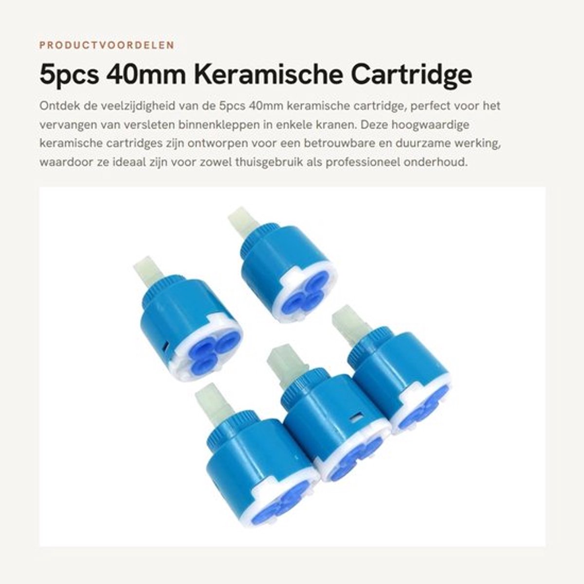 Keramische Cartridge 40mm - Vervangingsonderdelen - Waterbesparend - Geschikt voor Mengkranen - 5 Stuks - Schokbestendig - Kraanonderdeel