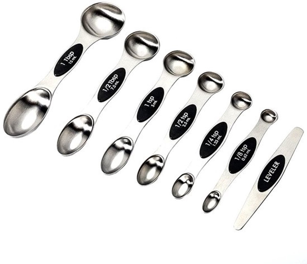 Maatlepels Magnetisch - 7-Pack Roestvrijstalen Dubbelzijdige Lepels - Voor Droge/Vloeibare Ingrediënten - Past in Kruidenpotten - Ruimtebesparend - Maatlepelset