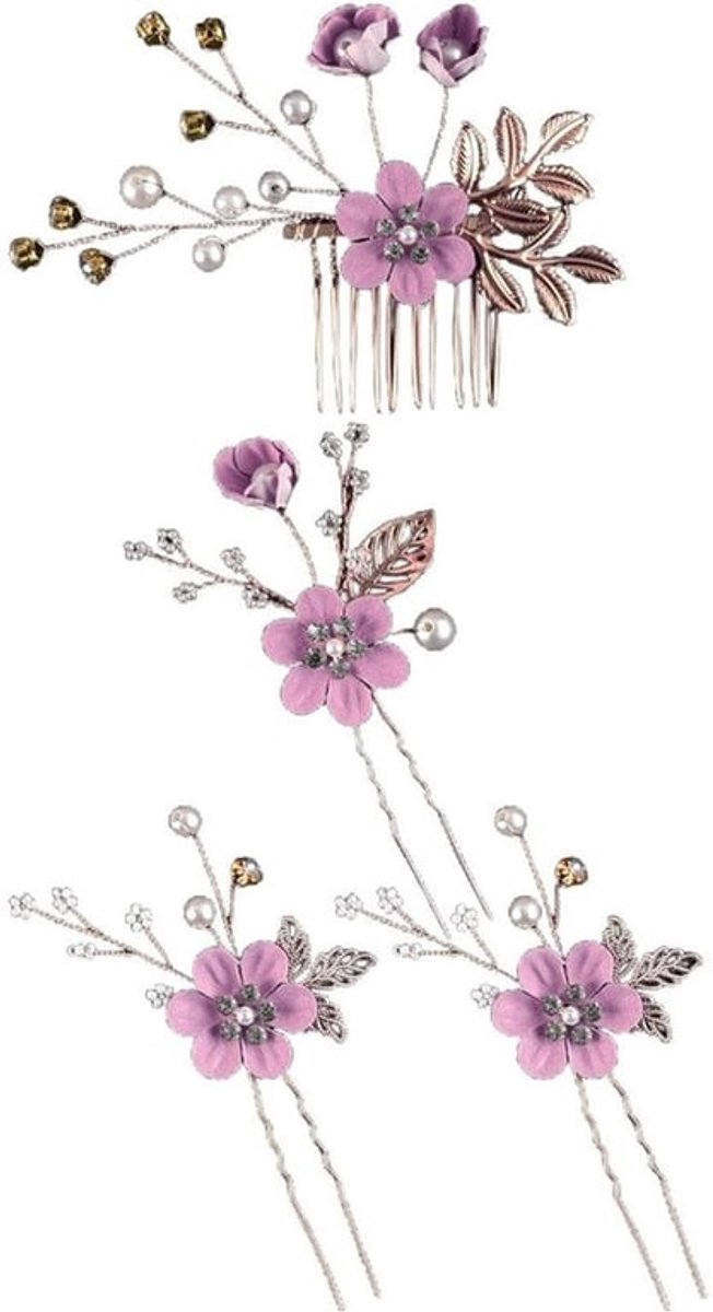Haarspelden met Parels en Bloem - Haaraccessoires Bruiloft - Tiara Dames - Haarklemmen - Bruidsaccessoire - Duurzaam Materiaal - Haarsieraad