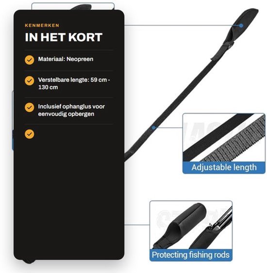 Hengelriem Verstelbare Lengte - Draagbare Hengeldrager - Slijtvast/Antischok - Ophanglus - Hoog Elastisch - Bescherming Hengelpunt — afbeelding 5