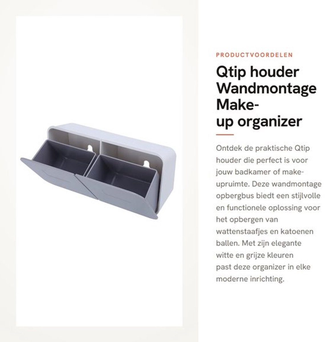 Qtip Houder Wandmontage - Opbergdoos met Deksel - Dispenser voor Wattenstaafjes - Make-up Organizer - 2 Vakken - Badkamer Accessoire