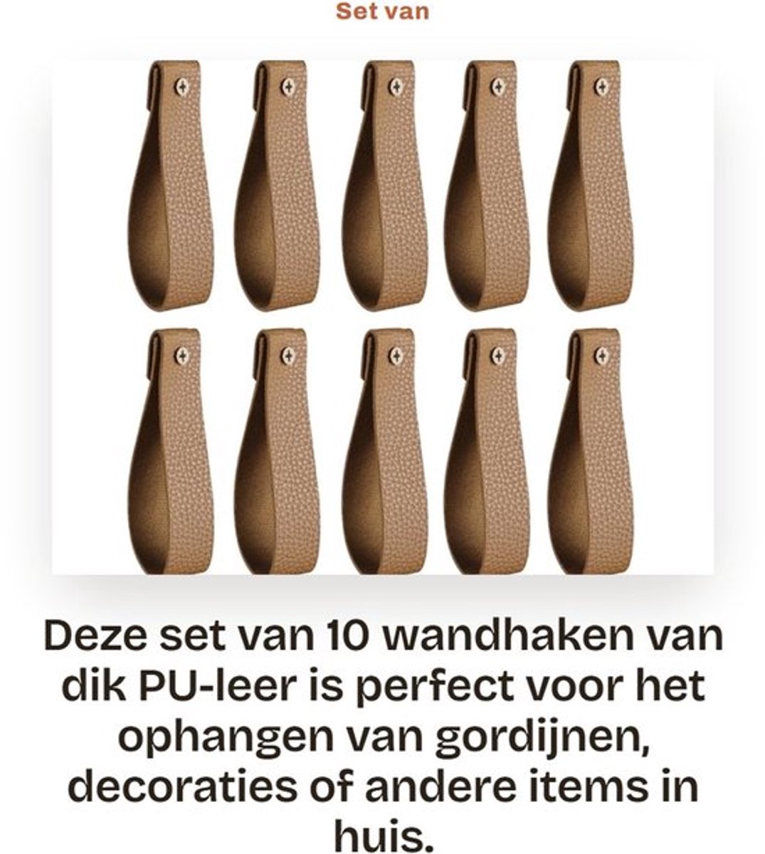 Wandhaken 10 Stuks - PU-leer - Ophangriem - Eenvoudige Installatie - Hoge Draagkracht tot 10 kg - Voor Woonkamer/Slaapkamer