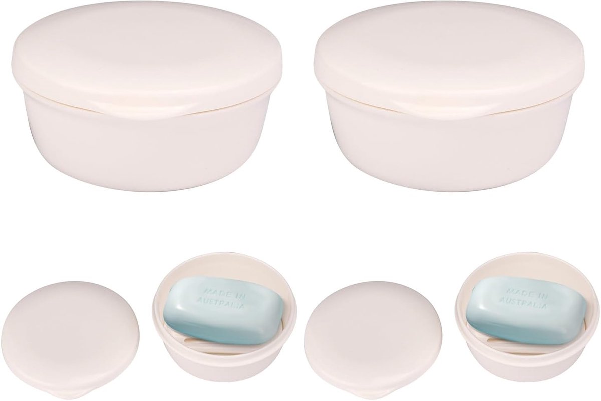 SnelShoppen - Soap Dish, Reiscase voor Zeep met Deksel, Draagbare Compacte Ronde Zeepdoos met Afvoerplaat voor Thuis, Camping, Gym (2 Pack)