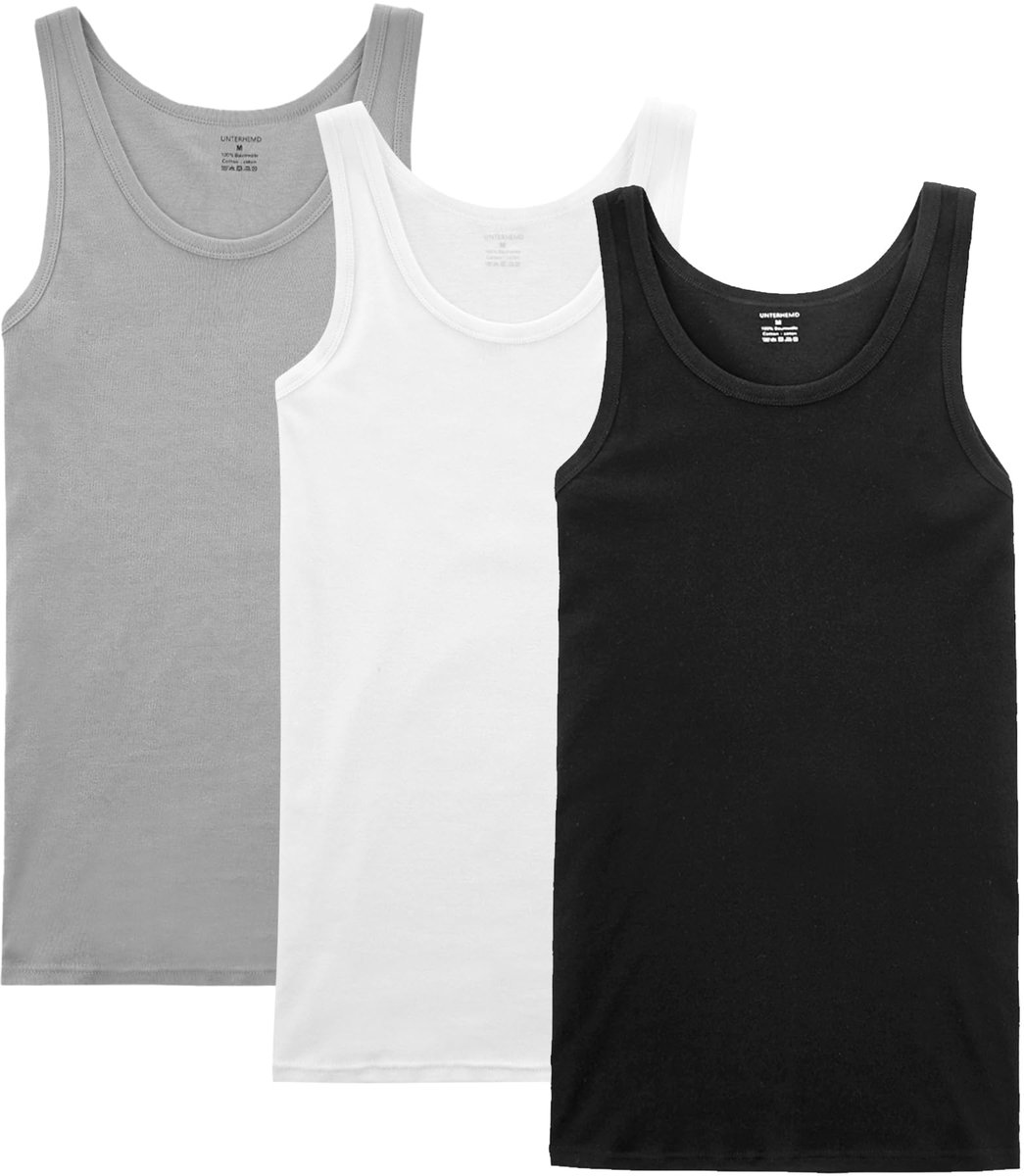SnelShoppen - Heren Vest Tanktop 3 Pack Fijne Rib Spieren Shirts Katoen in Zwart, Wit, Grijs - Perfect voor Sport, Casual en Vrije Tijd - Maten tot XX