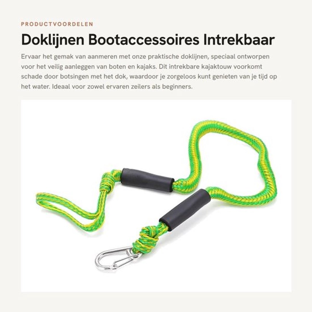 Doklijnen 2T trekkracht - Intrekbaar Kajaktouw - D-vormige Gesp - Bootaccessoires - Duurzaam Materiaal - 1,1/1,5 meter Lengte - Boottouw