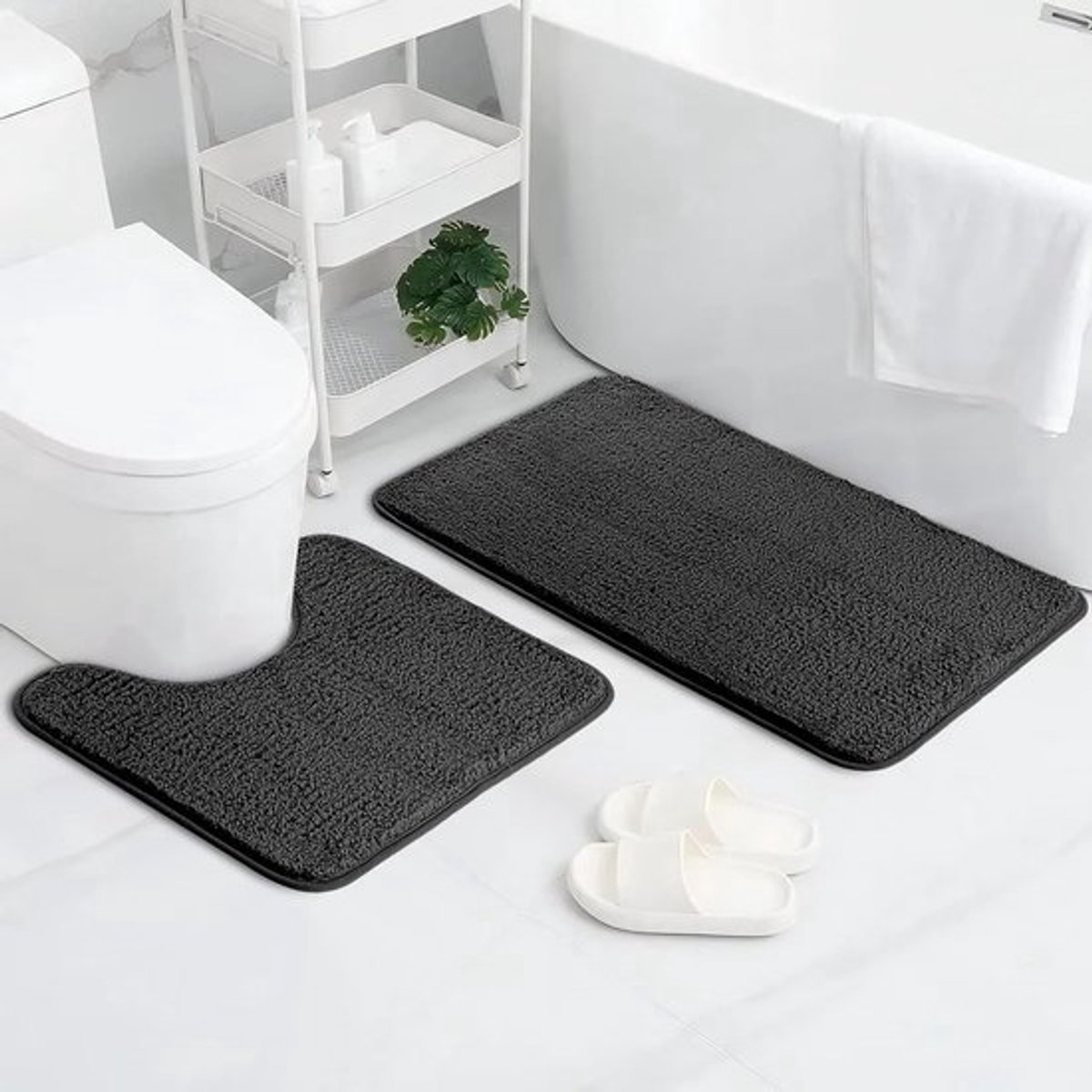 SnelShoppen - 2-Delige Badmat Set, Microfiber Fluffy Shaggy Badmat en Toiletkleed, Extra Zacht, Absorberend, Antislip, Sneldrogend, 50 x 80 cm + 50 x