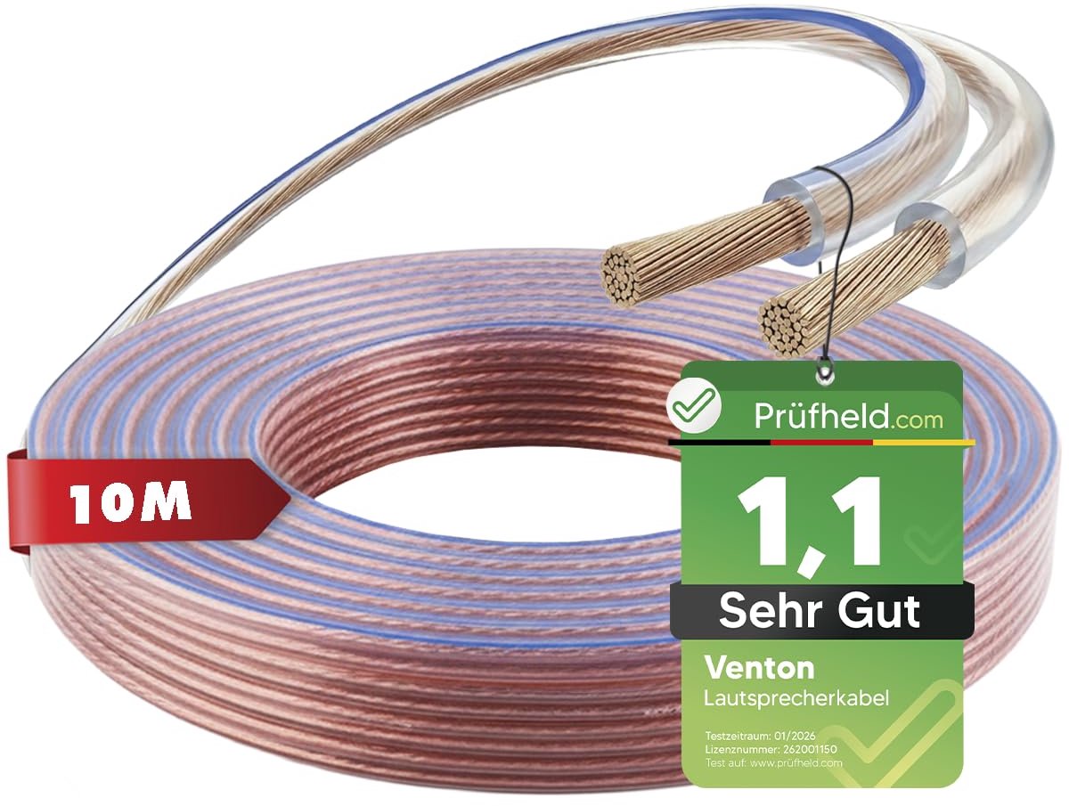 SnelShoppen - 10 m Volkoper Speaker Kabel 2 x 2.5 mm² - Passieve Subwoofer Kabel voor Hi-Fi Installatie, Surround Geluid, Hoogwaardige Geluidskwalitei