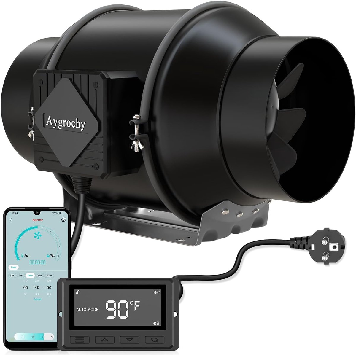 SnelShoppen - Tube Fan 150 mm WiFi App, EC Motor, 55W, 683 m³/h, 2800 rpm, Afzuiger met Temperatuur en Vochtigheidsmeter voor Kweektent en Grow Box
