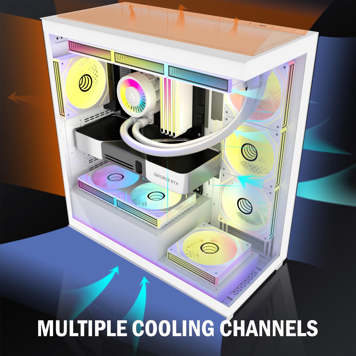 SnelShoppen - ATX PC Case met 7 PWM ARGB Fans, Mid Tower Computerbehuizing met Dubbel Gehard Glas, Type-C Gaming PC Hoes, Wit, C09