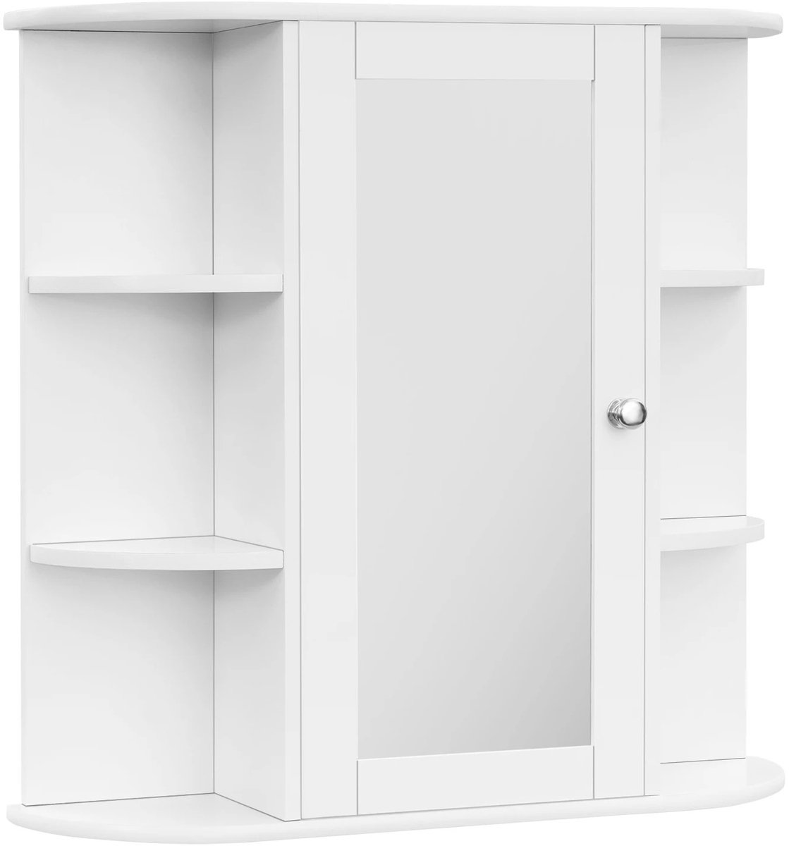 Bresht Badkamerkast - Badkamermeubel - Badkamerkastje - Met spiegel - 9 opbergvakken -Vochtbestendig MDF - Wit - 60 × 16 × 58 cm