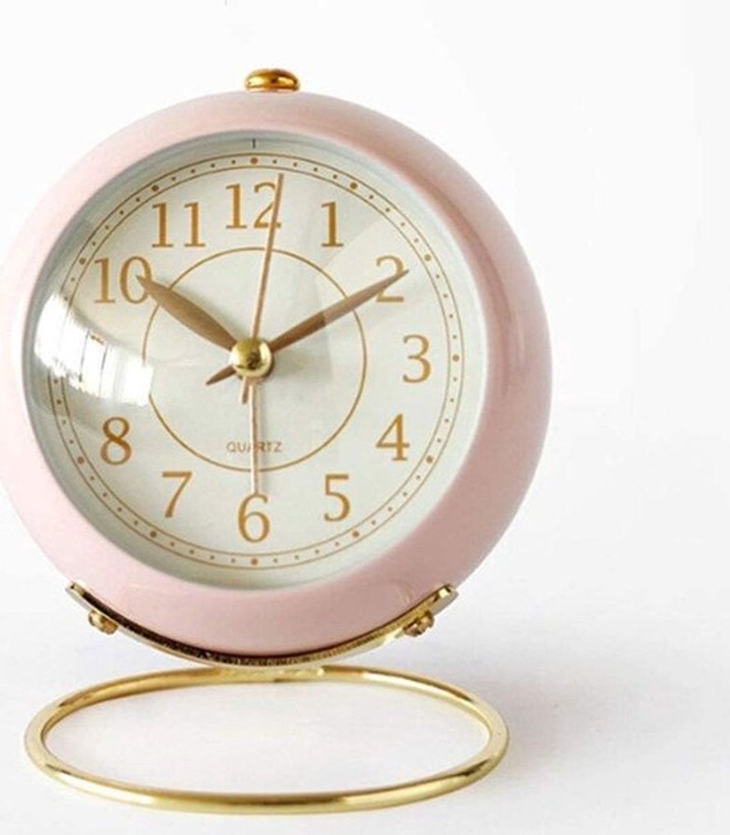 Stille wekker zonder tikgeluid, wekker voor naast het bed met nachtlampje, retro wekker, q