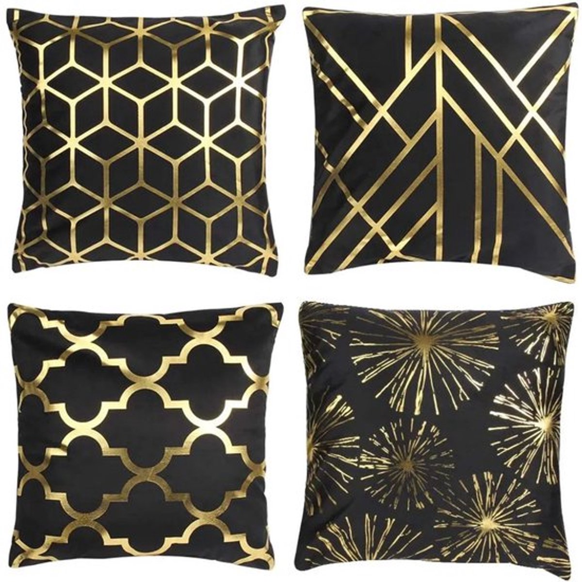 Decoratieve kussenhoes met goudkleurig geometrisch patroon, 45*45 cm (kusseninzet niet inbegrepen)