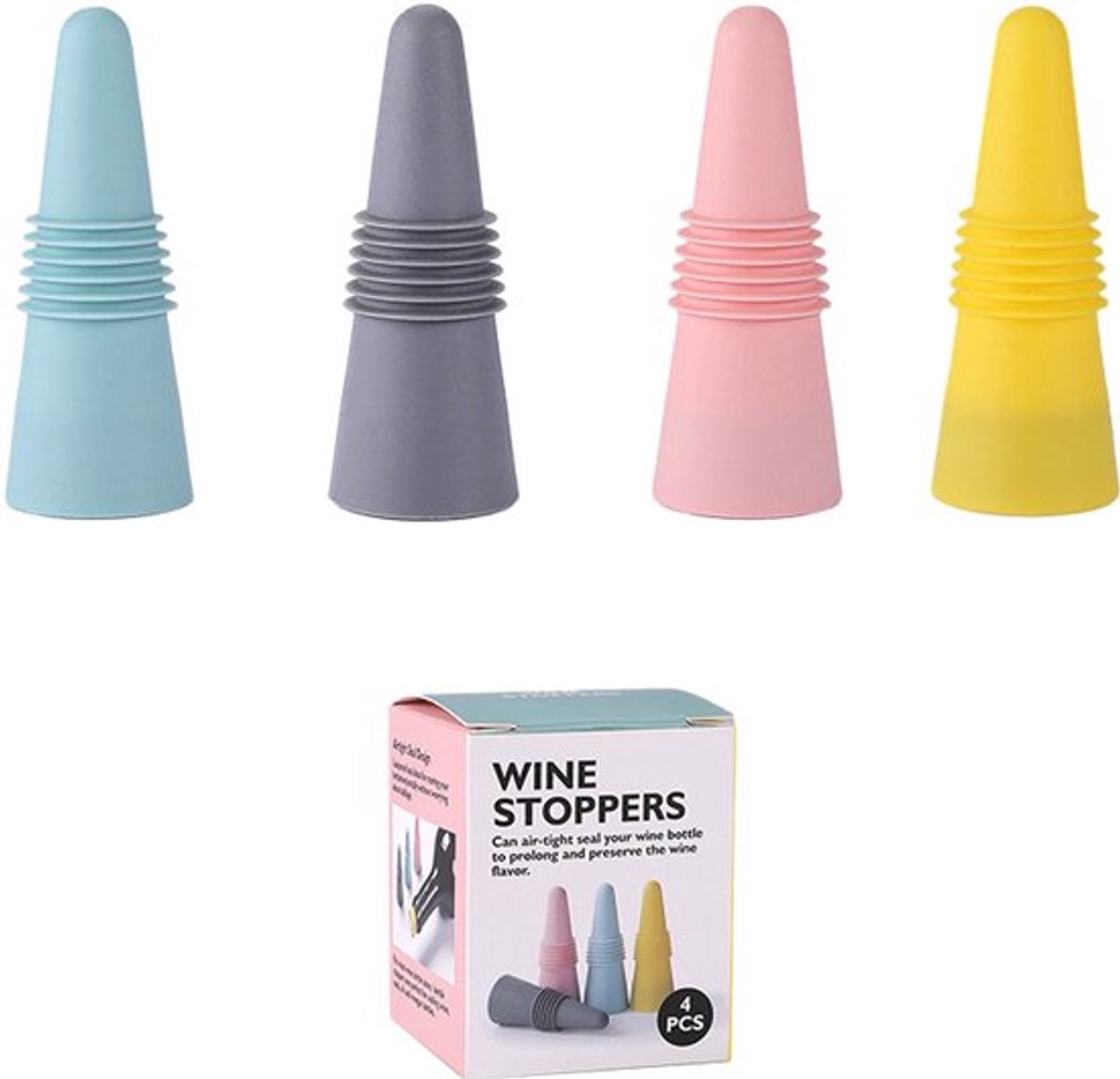 Siliconen wijn- en drankflesstoppers, set van 4