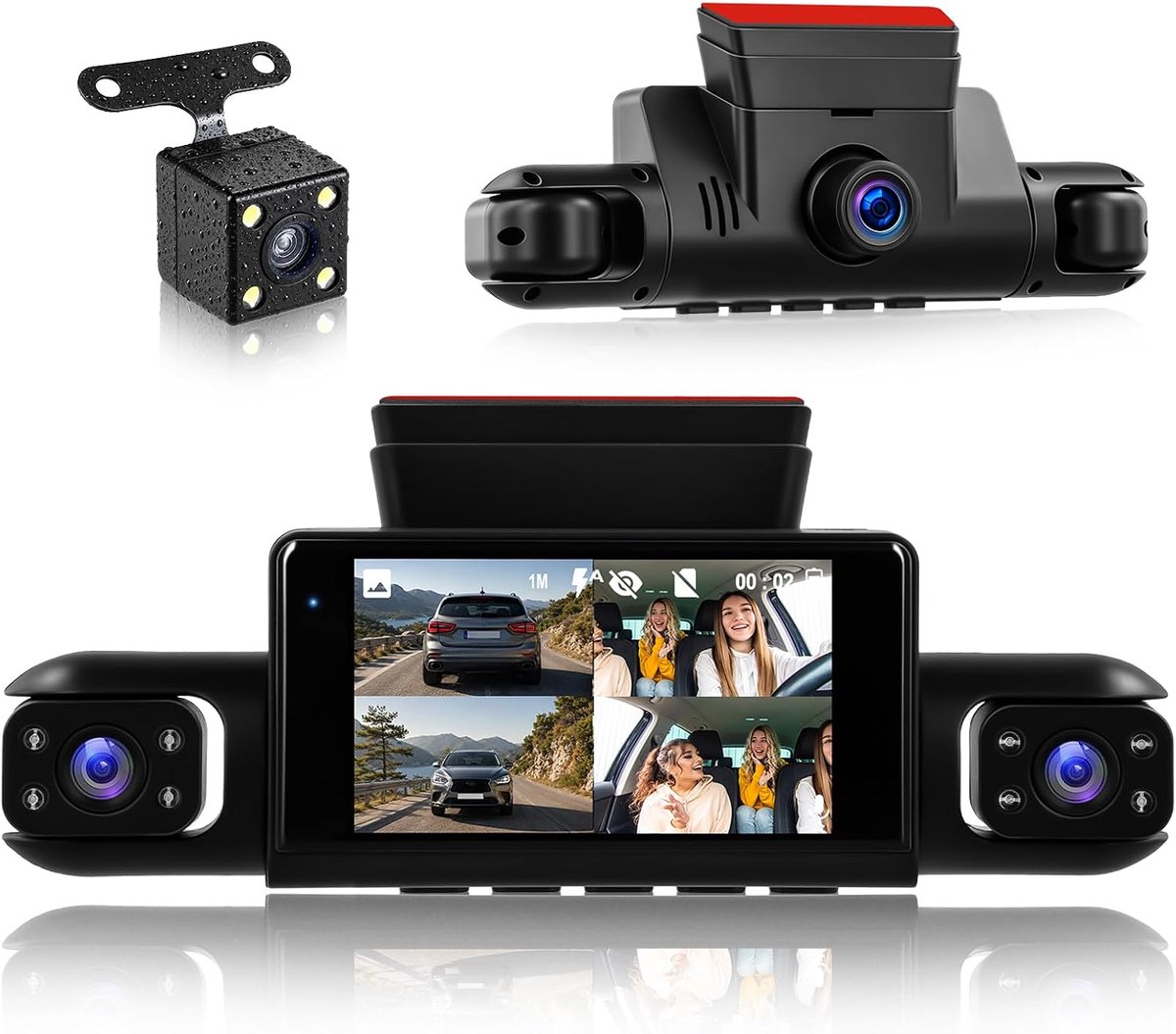 SnelShoppen - 1080P 4-kanaals 360° Dashcam Auto met 4 Camera's FHD voor Voor, Achter, Links, Rechts - 3 Inch Auto Camera voor Volledige Beveiliging