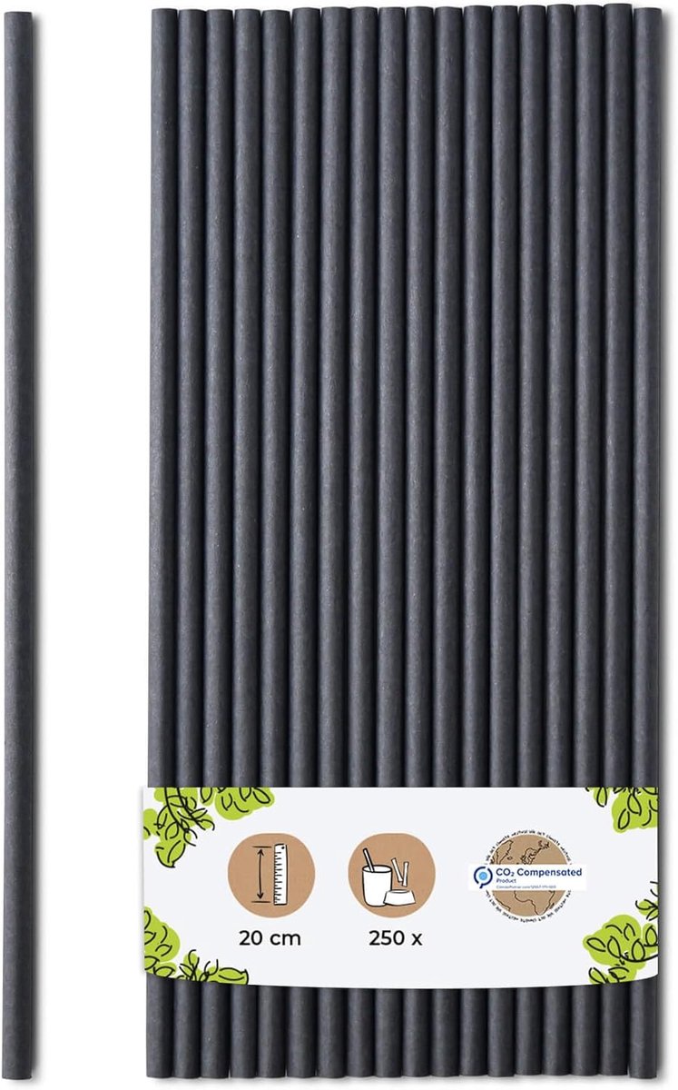 Papieren rietjes 20 cm - zwart - biologisch afbreekbaar - ideaal voor cocktails - ShopVlot
