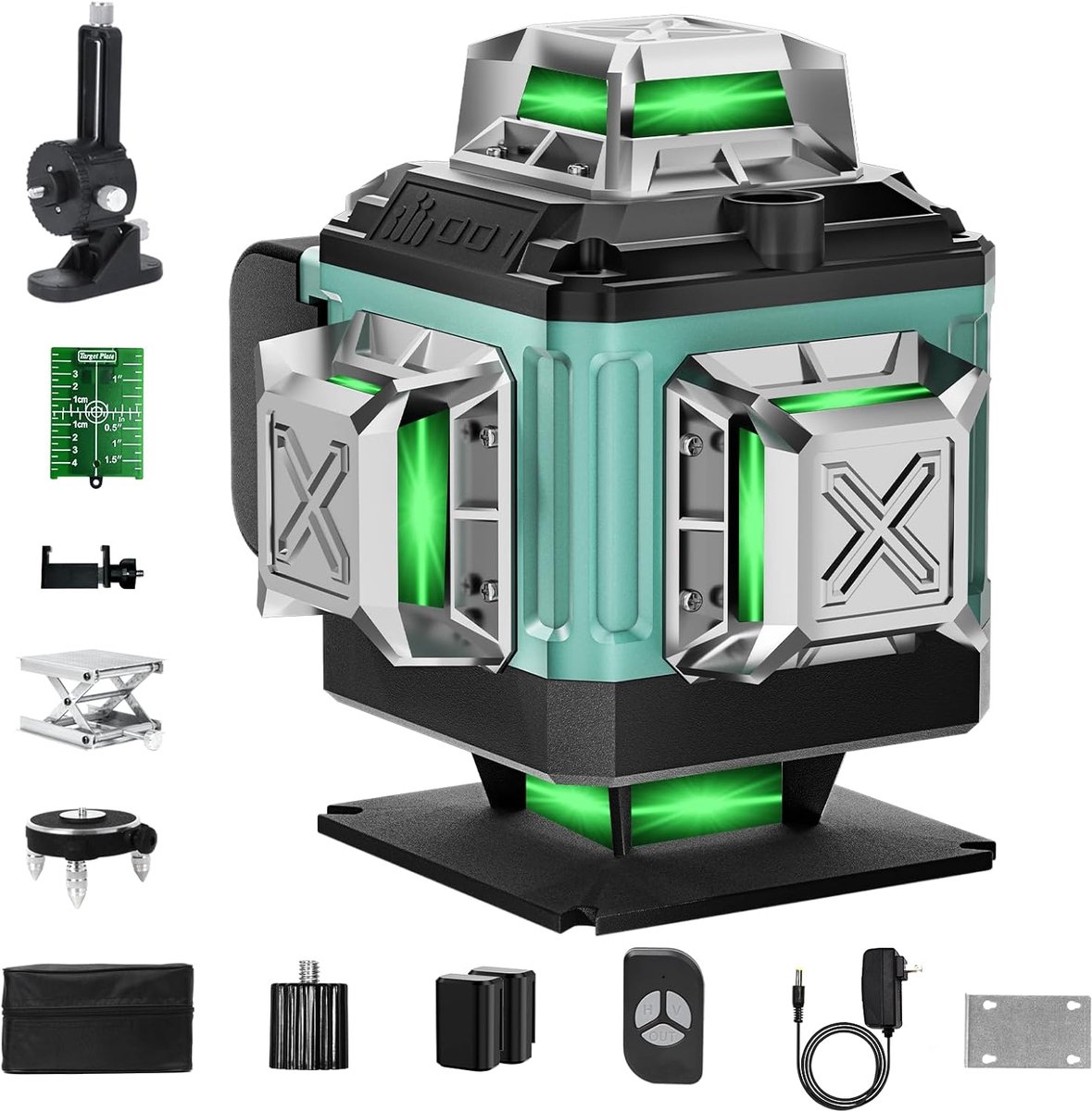 SnelShoppen - Cross Line Laser Groen 16 Lijnen, 4 x 360° Zelfnivellerende Laser Level voor Precisie in Constructie en Uitlijning, Inclusief 2 Batterij