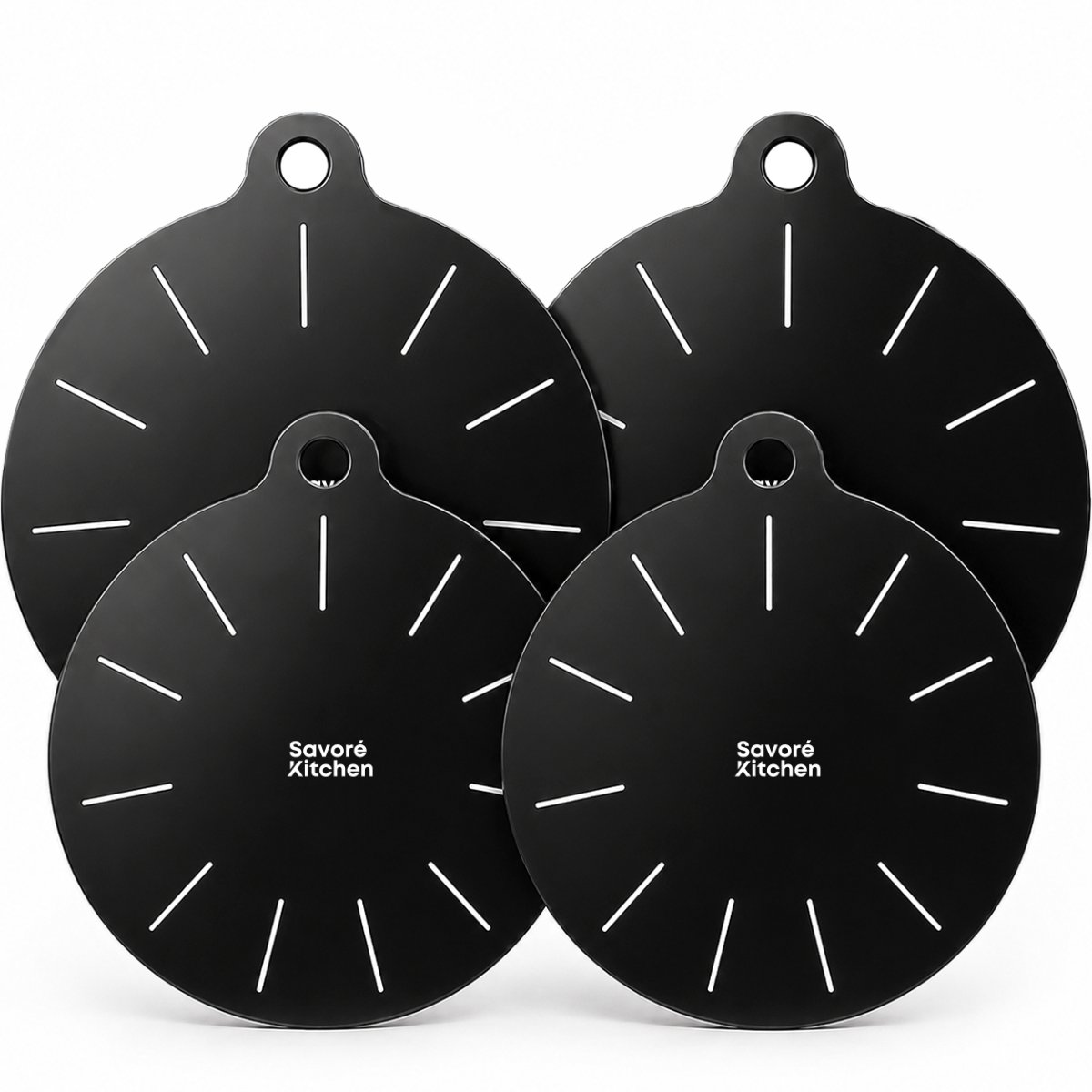 Savoré Kitchen Inductie Beschermer Set 4-Delig - Ronde Matjes & Panbeschermer - Antislip & Hittebestendig - Zwart