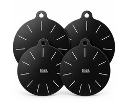 Savoré Kitchen Inductie Beschermer Set 4-Delig - Ronde Matjes & Panbeschermer - Antislip & Hittebestendig - Zwart