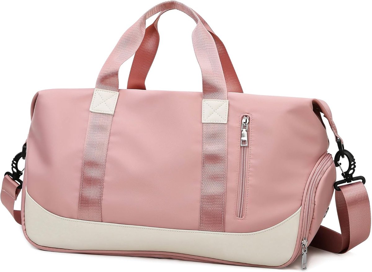 SnelShoppen - Sporttas 40 liter, Reistas voor Dames en Heren, Met Schoenenvak en Nat Vak, Grote Opvouwbare Waterdichte Fitness- en Zwemtas, Roze, Voor