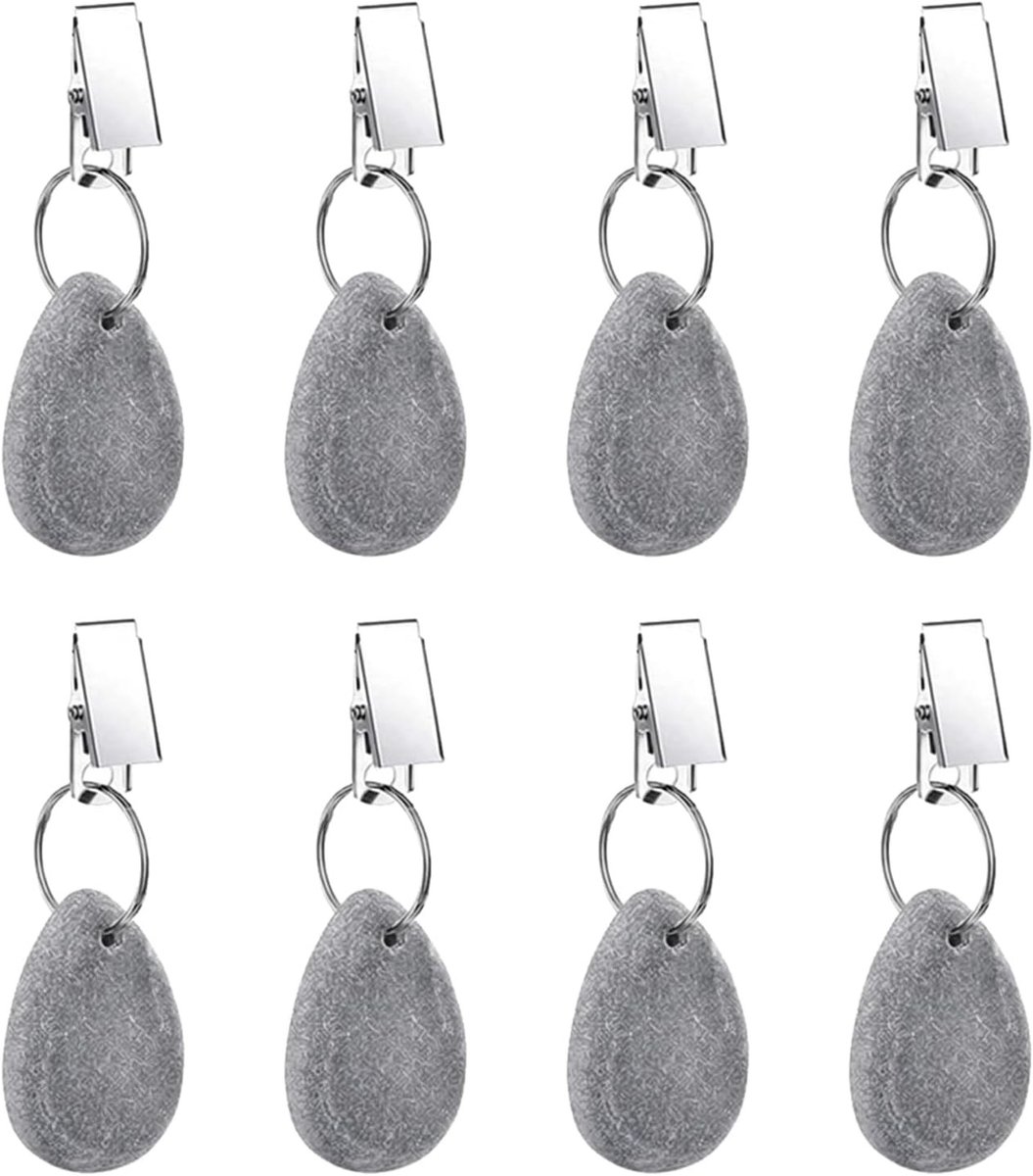 Tafelkleedgewichten Clips - Hangers Decoratie - Buitenfeest Stabiliseren - Natuurlijk Marmer - 8 stuks - Grijs