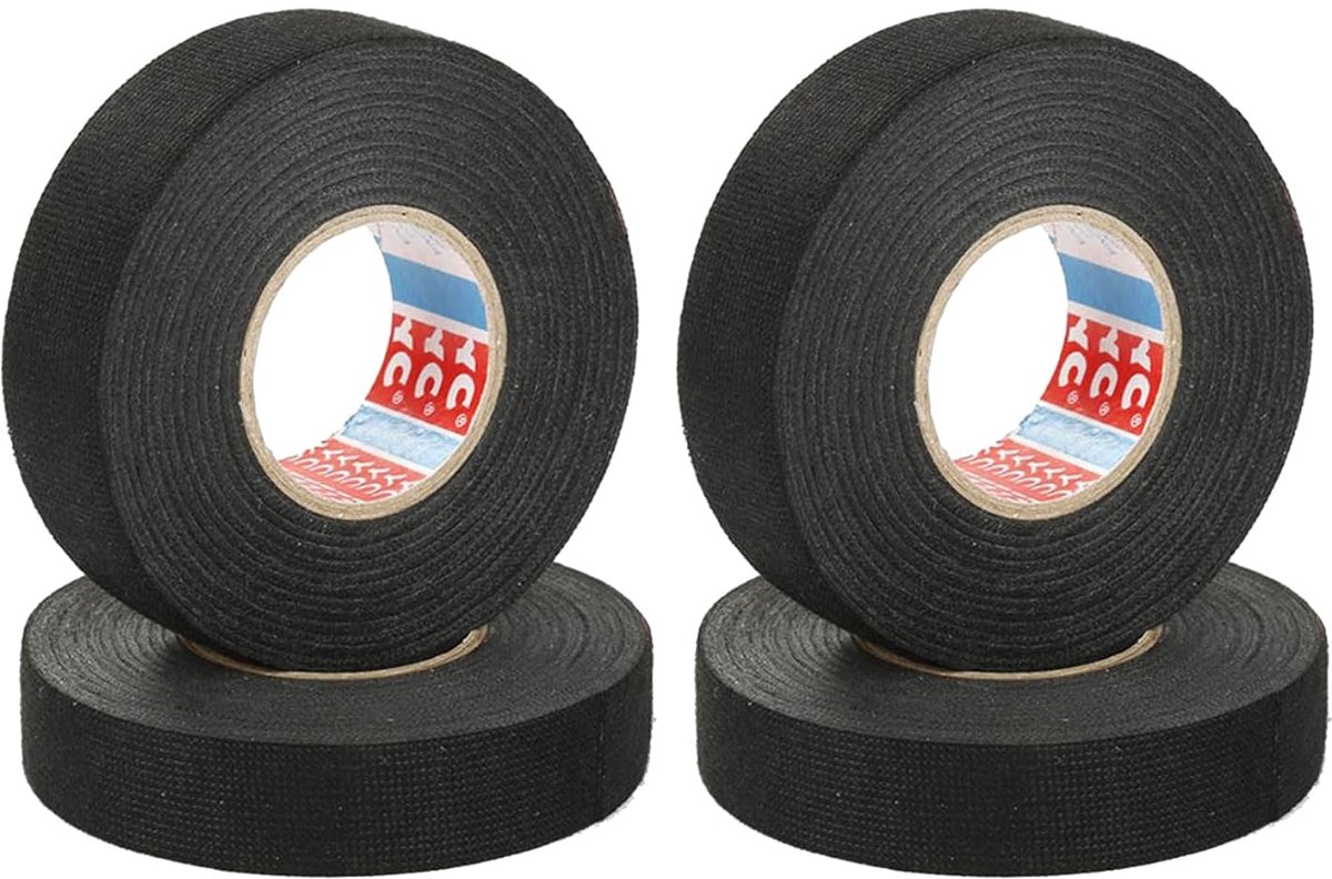 Plakband canvas 4 rol - zwarte stof - zelfklevend - voor kabelreparatie - ShopVlot