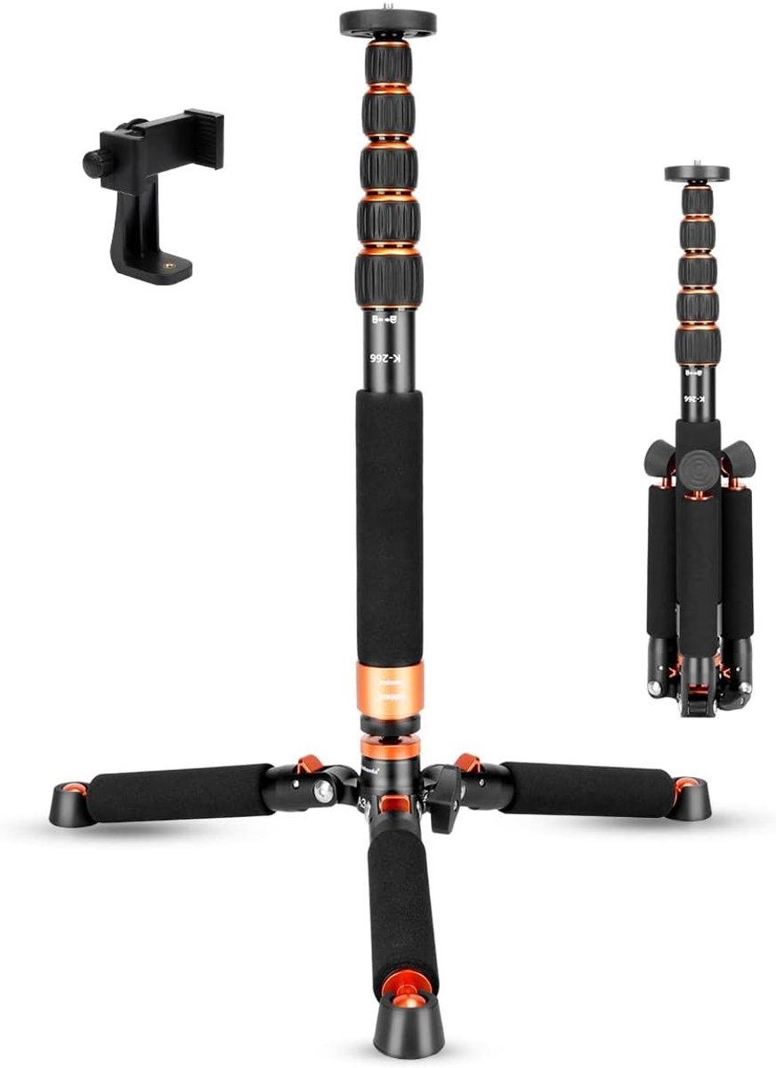 Verstelbare Aluminium Monopod met Metalen Tripod Basis voor Camera's - 6 Secties van 46-177 cm, Draagvermogen tot 6 kg, Ideaal voor Fotografie en Videografie