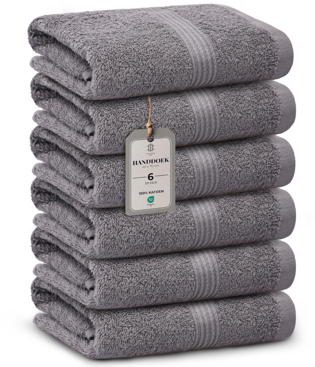 SnelShoppen - Luxe Set van 6 Handdoeken - Zacht Katoen, Absorberend, Sneldrogend, Eenvoudig Onderhoud, 40x70 cm, Steengrijs voor Thuis, Badkamer, Spor