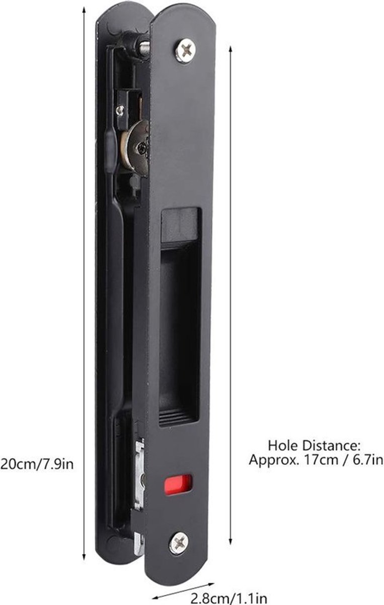 Schuifdeurslot Enkelzijdige Vergrendeling - Roestvrij Stalen Behuizing - Toepassing voor Mobiele Deuren - Inclusief Sleutels - Afmetingen 20 x 2,8 cm - Deurslot