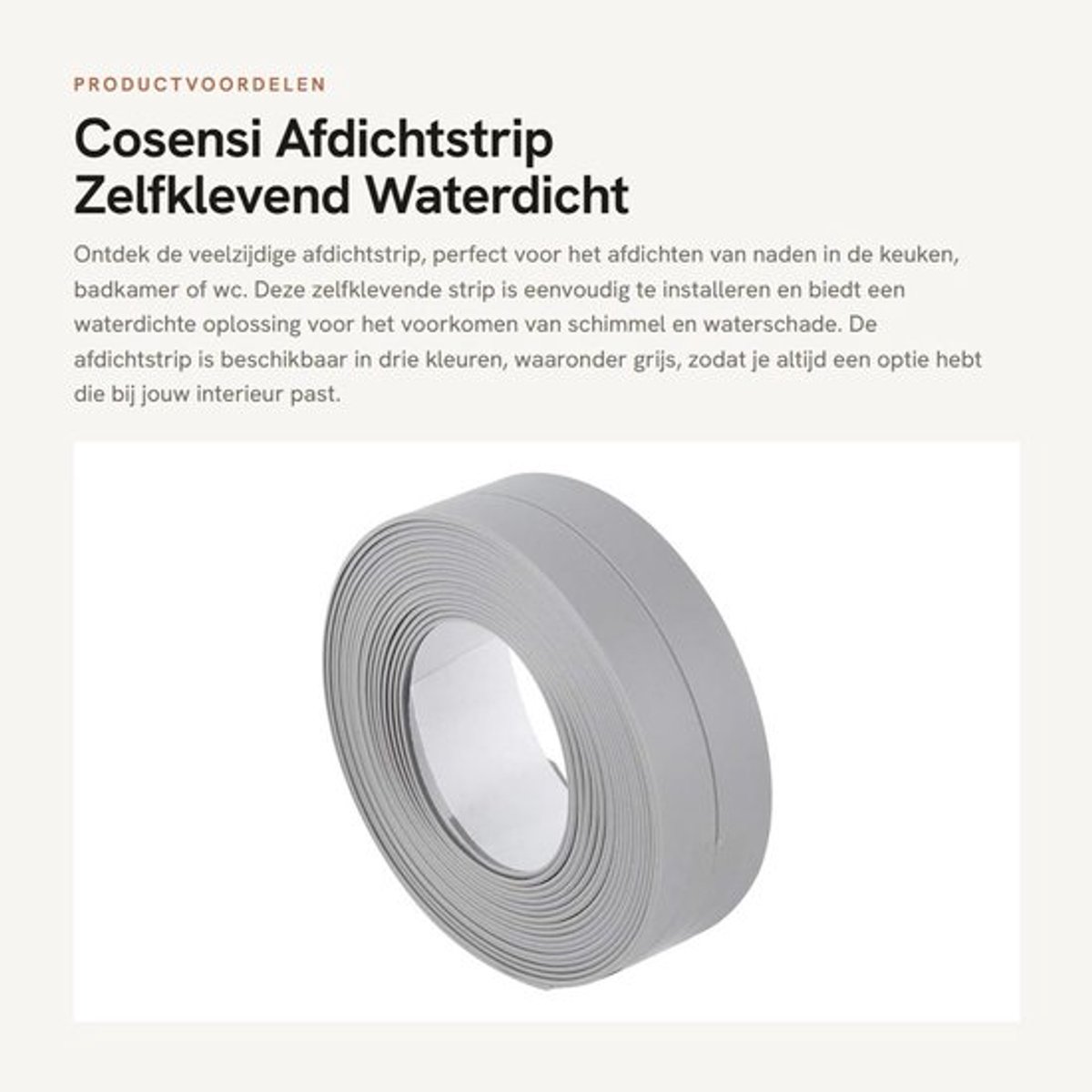Afdichtstrip 3,2M - Zelfklevend - PVC - Voor Badkamer/Keuken - 22mm Breed - Optioneel in Grijs/Wit/Bruin - Naadafdichting