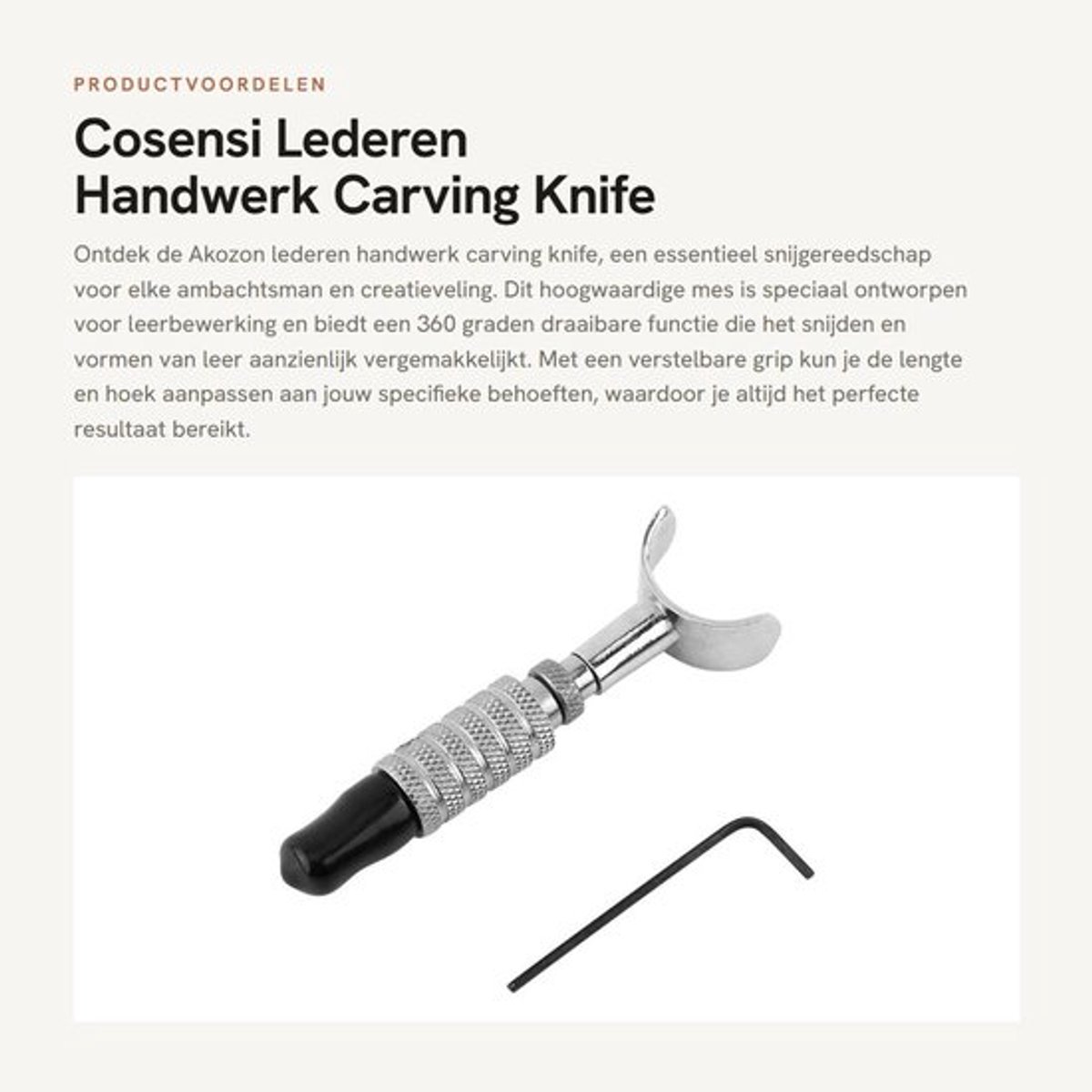 Carving Mes Hoogwaardig Gereedschapsstaal - Draaimes - Verstelbare Greep - U-vormige Holle Keel - Ideaal voor Leerwerkzaamheden - Afmetingen 1,3 x 8,3 cm - Snijmes