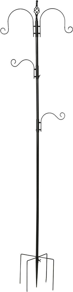 Vogelvoederstation 208 cm – Met 4 Haken, Voederplateaus & Vogelbad van Staal – Zwart