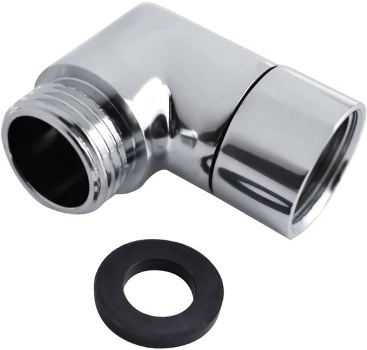 90 graden handdouche adapter - Doucheslang verlenging - Verchroomd zilver - Douchekop aansluiting - Hoogwaardig messing - Geschikt voor e...