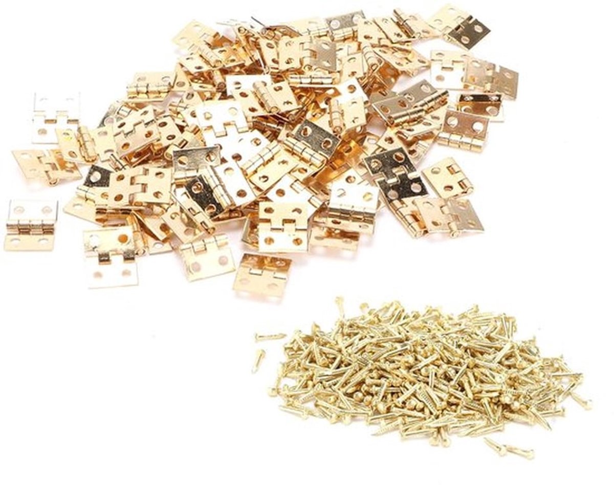 Scharnier Mini 100 Stuks - Retro Messing - Antieke Charm - Sieraden Doos - Houtbewerking - Inclusief 400 Montageschroeven - Miniatuur Scharnier