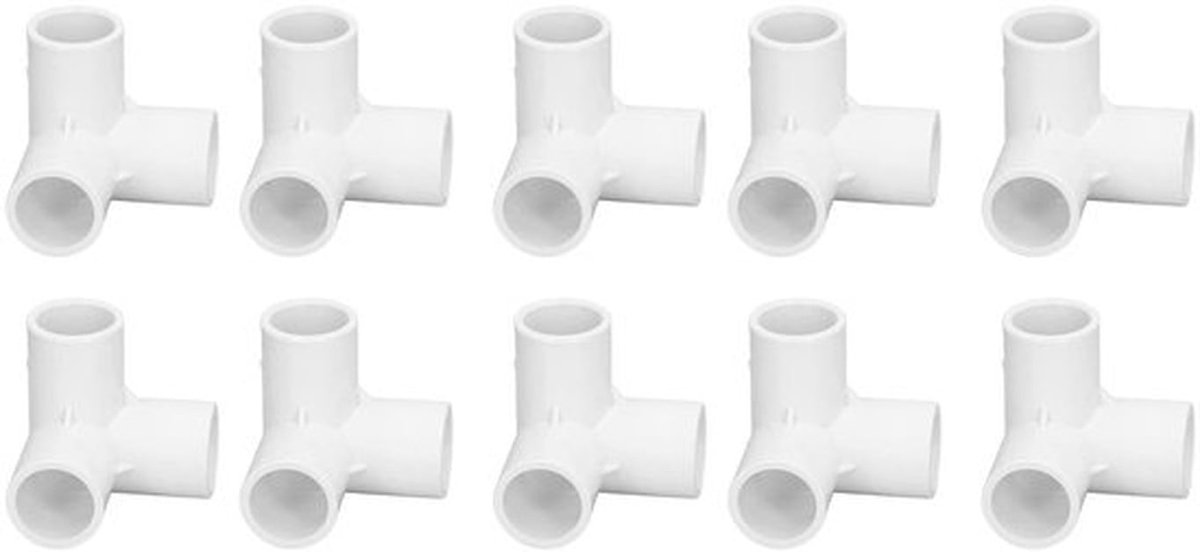 Hoekverbinding 90 Graden - 3-Weg Buisschroefverbinding - PVC-Materiaal - Eenvoudig te Verbinden - Set van 10 Stuks - Hoogglans Afwerking - Pijpschroefverbinding