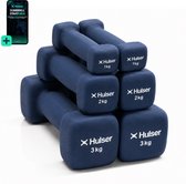 Hulser Dumbbell set 1 t/m 3 kg - Neopreen - Blauw - Met digitale startgids - 2 x 1 kg, 2 x 2 kg en 2 x 3 kg - Gewichten - Fitness halterset - Krachttraining halters