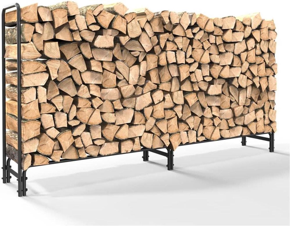 Brandhoutrek Metaal - Houtopslag Buiten - Haardhout Opslaan - Grote Capaciteit - 2327 cm Lengte - Zwart