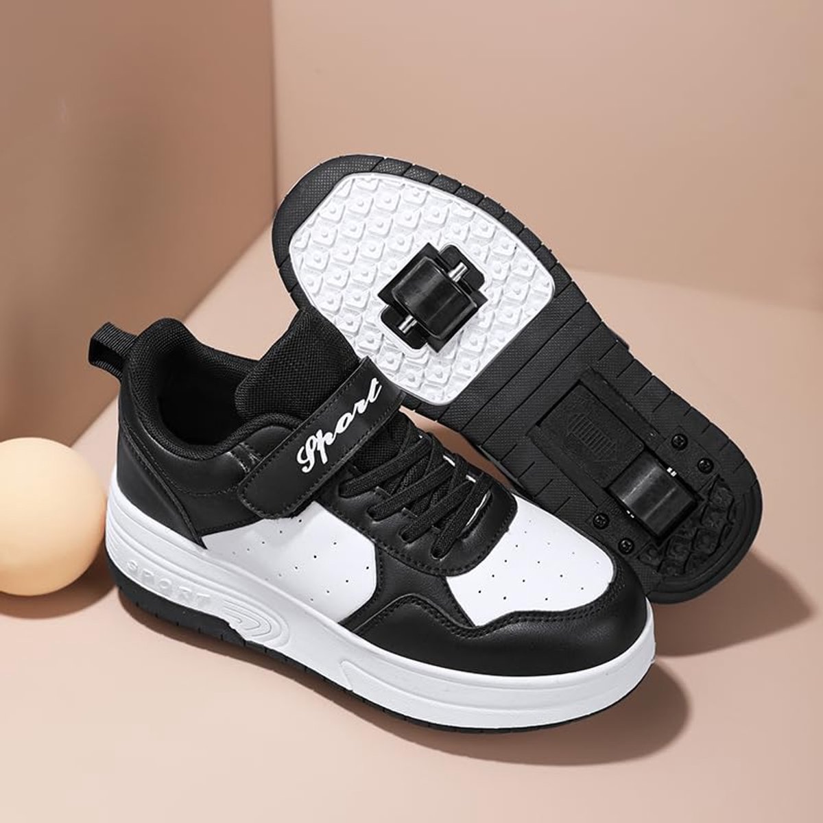 SnelShoppen - Rolschaatsen voor Meisjes, Skateboardschoenen met Automatische Wieltjes, Sportschoenen voor Multisport, Zwart 1, Maat 38 EU, Perfect voo