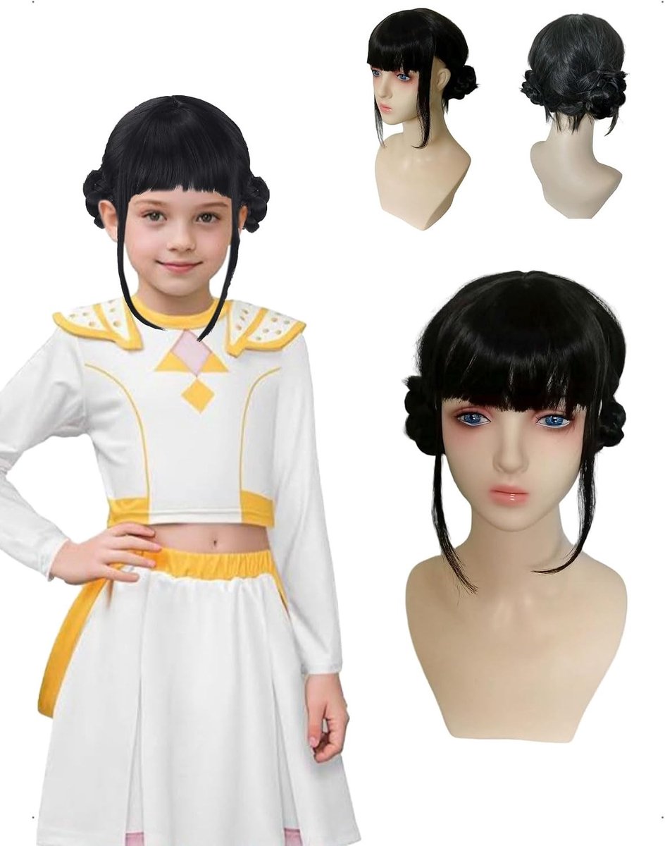 Demonen Braid Perücke voor Kinderen en Volwassenen, Natuurlijke Zwarte Cosplay Haar, Geschikt voor Anime Feestkleding en Fancy Dress Party