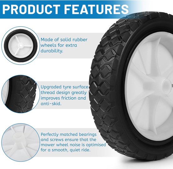 SnelShoppen - 2 stuks Ø 175 mm Rubber Wielen Grasmaaierwiel, 7 Inch Aandrijfwiel, Reservewiel voor Bolderkar, Gazonttractor, Draagvermogen 70 kg, Asga — afbeelding 2