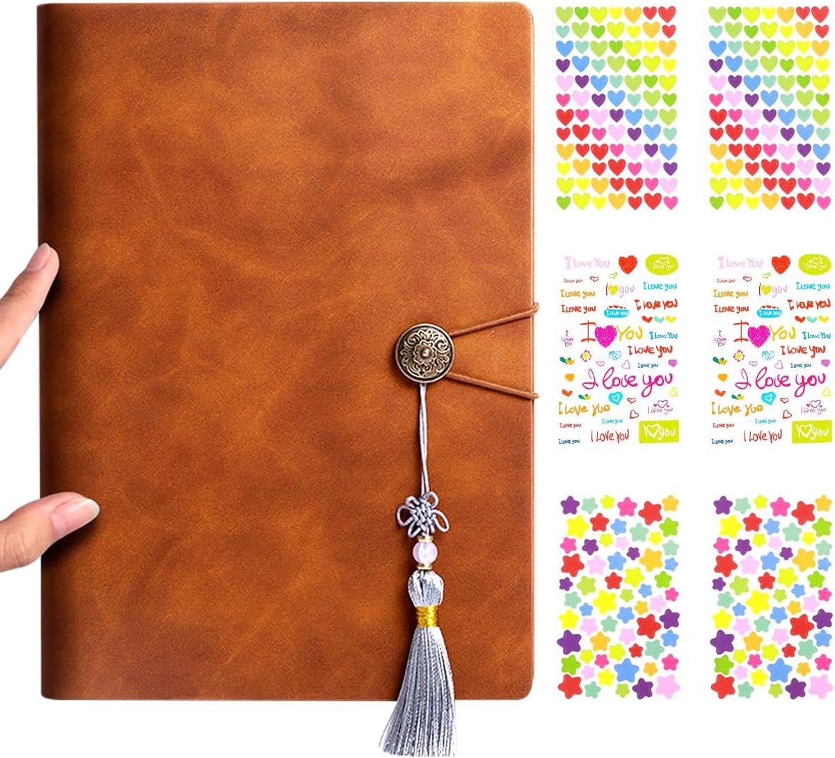 SnelShoppen - DIY Foto Album 60 Pagina's Bruin Leren Ringband Scrapbook met Zwarte Pagina's voor 180 Foto's van 3 Inch, Inclusief 6 Decoratieve Sticke