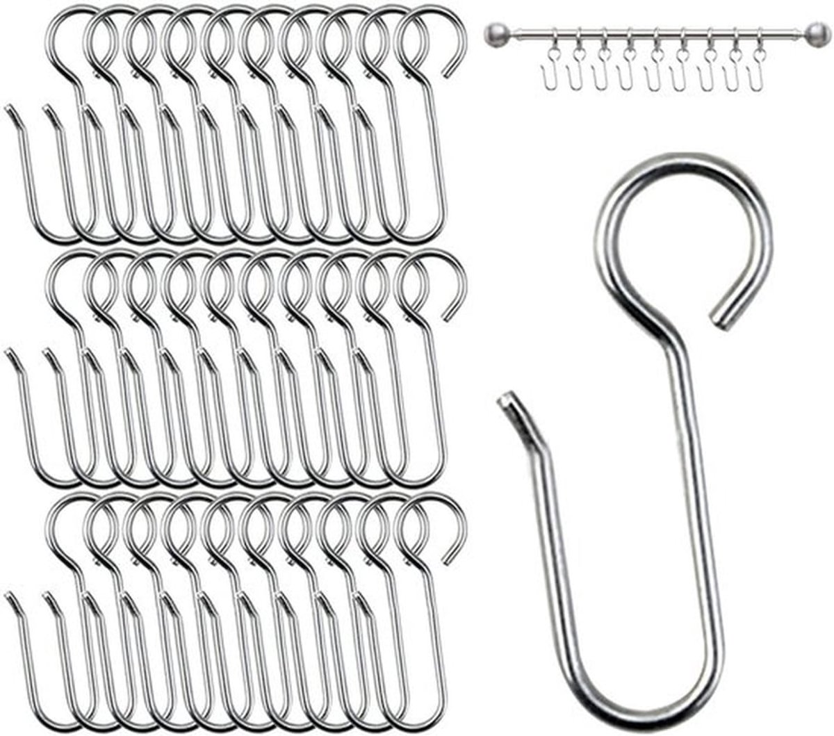 Gordijnhaken 60 Stuks - Metalen Gordijnhaken - Belastbaar - Gordijnringen - Douchegordijn - Elegant Design - Robuust Materiaal