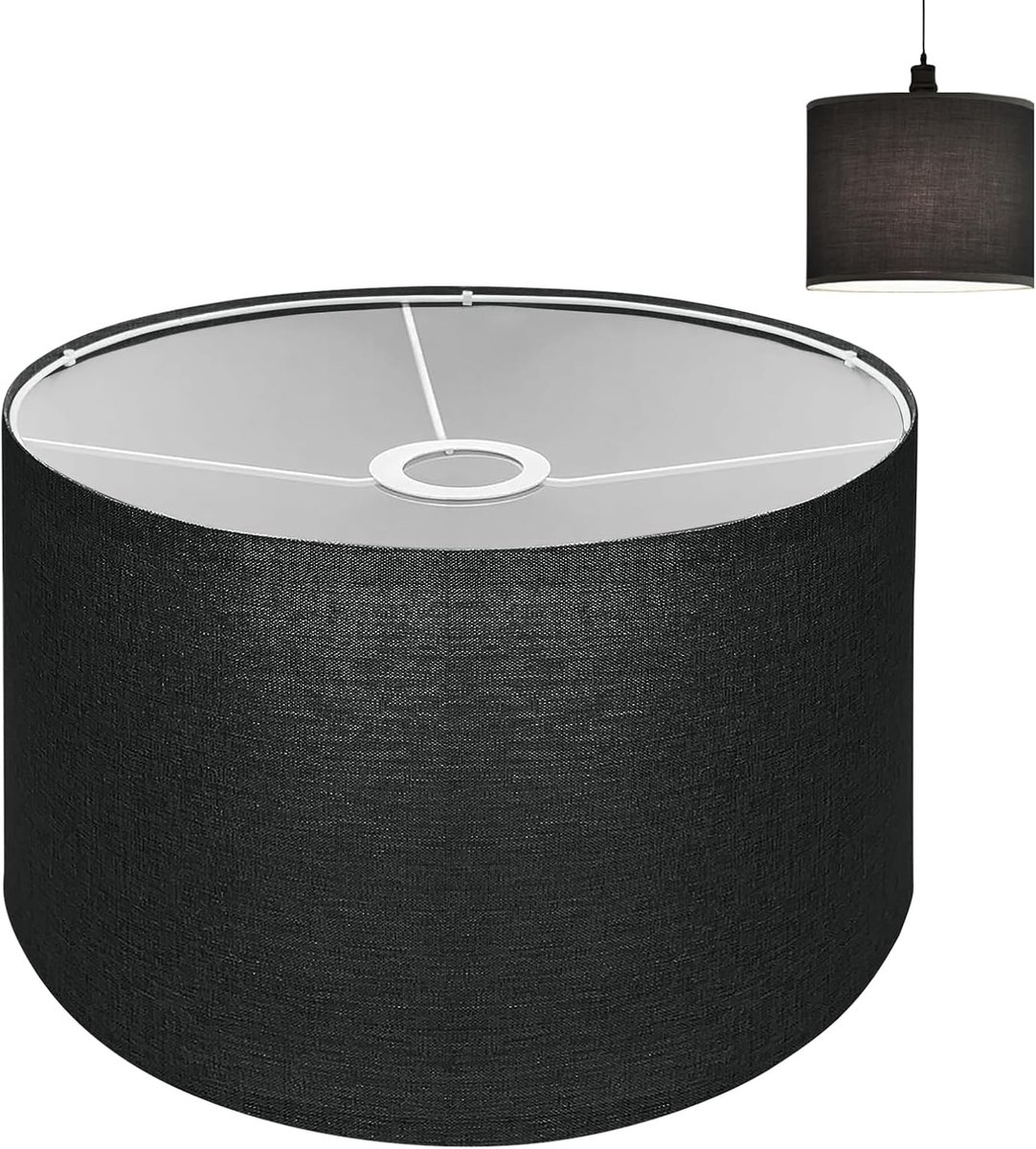 SnelShoppen - Lampenkap voor Hanglamp Zwart Ø30 cm, Lampenkappen voor Vloerlamp E27, Stijlvolle Drumvormige Lampschaduw voor Tafel- en Hanglampen