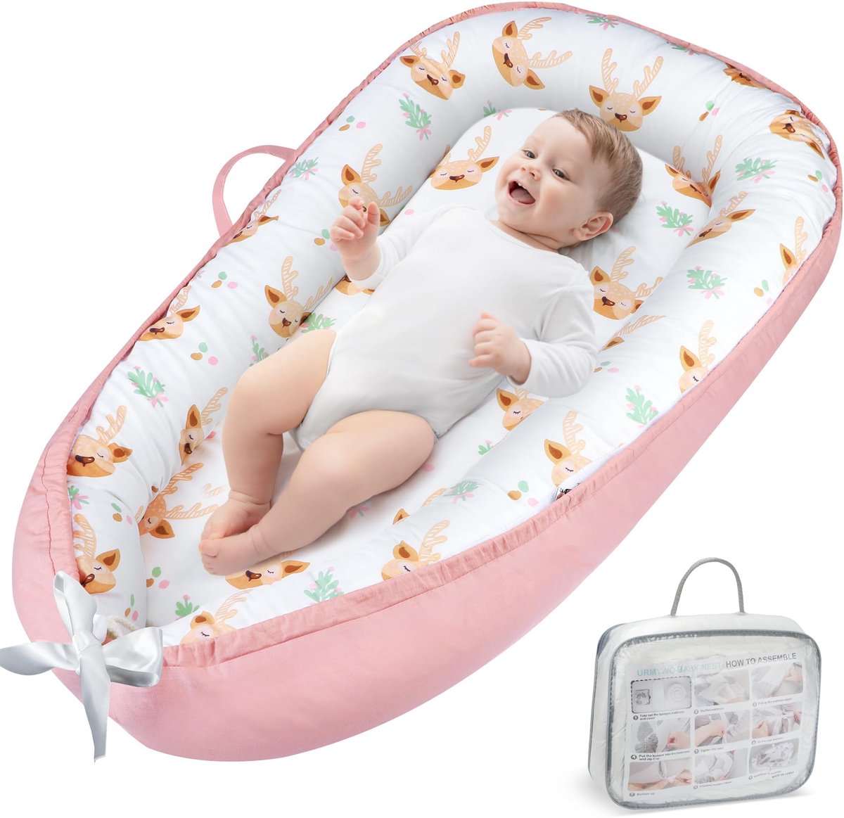 SnelShoppen - Babynestje voor pasgeborenen 0-12 maanden, ademend en zacht reisbed, babybenodigdheden, ligstoel jongens en meisjes, perfect als babycad